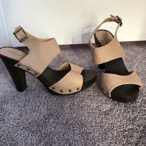 Tan and Dark Brown open toe heels